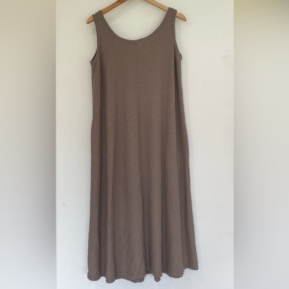 Cut Loose Linen Blend Midi Dress Womens Large Tank A-Line Pockets Lagenlook Brwn - Picture 10 of 12